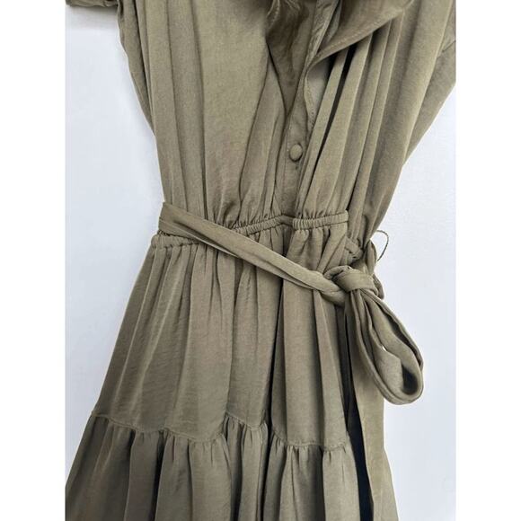 NWT Lauren Ralph Lauren Womens Olive Green Satin Ruffle Tiered Dress Size 4 - Picture 6 of 9